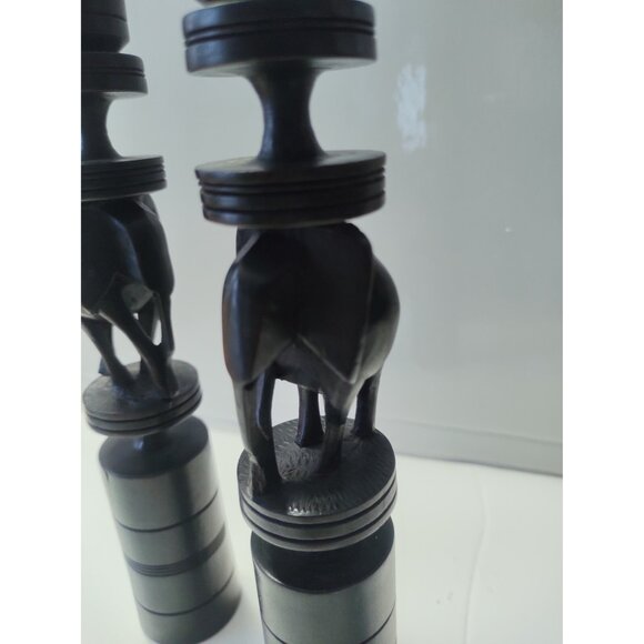 Ebony Wood Carved Elephant Candle Holders set of two 9 1/2" tall - Picture 4 of 13
